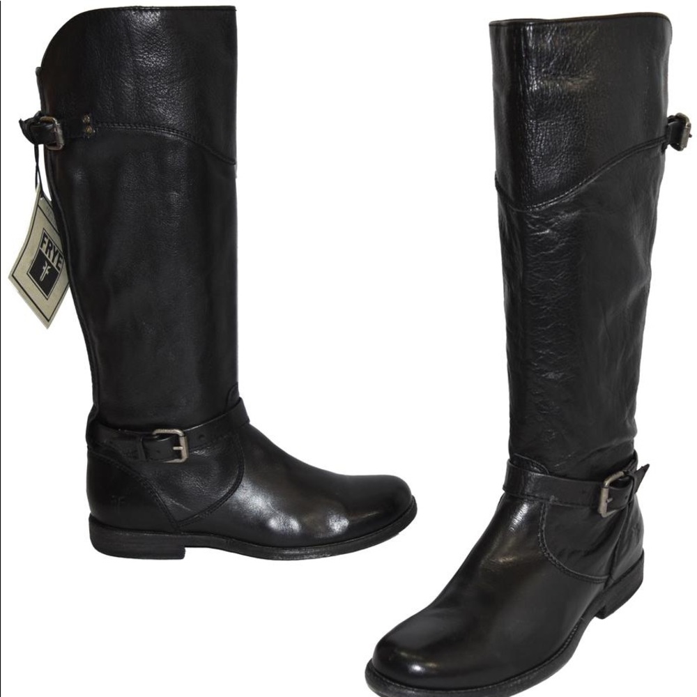 FRYE Black Phillip Tall Riding Buckle Boot